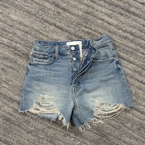 MOTHER Blue Distressed Jean Shorts